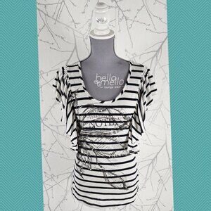 Romeo & Juliet Couture White Striped Ruffle Sleeve Tee